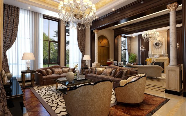 Thiết kế phòng khách tân cổ điển với không gian vừa đủ giúp cho ngôi nhà trở nên thoáng và thoải mái hơn